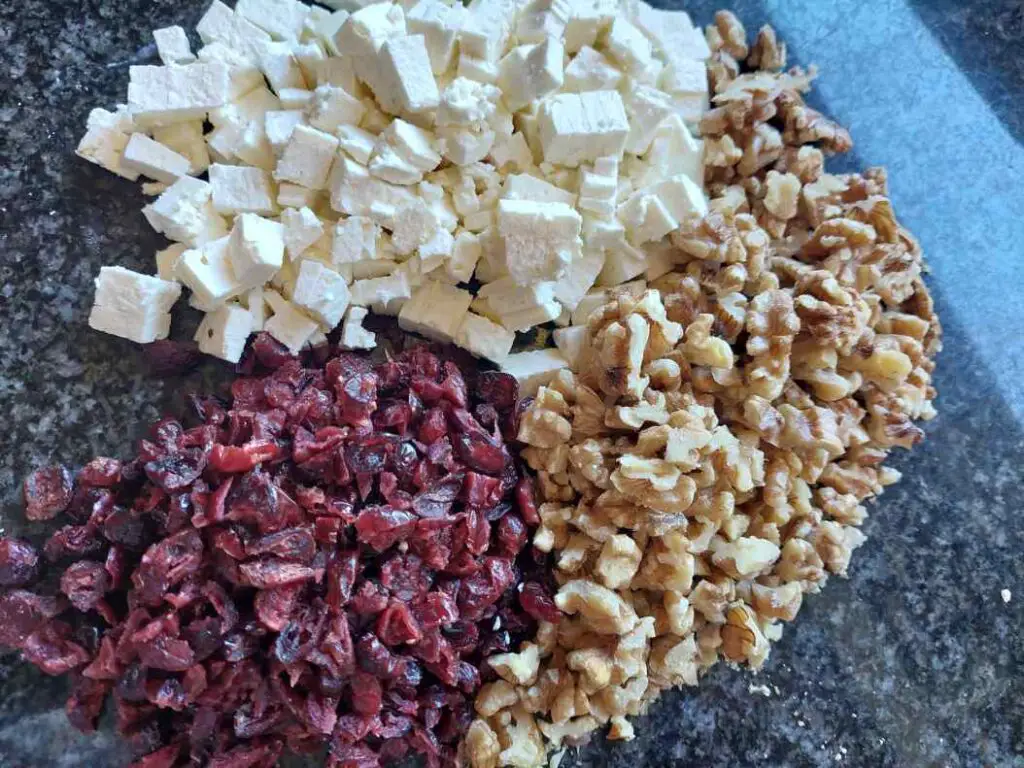 Chopped Ingredients - Cheese, nuts and cranberries