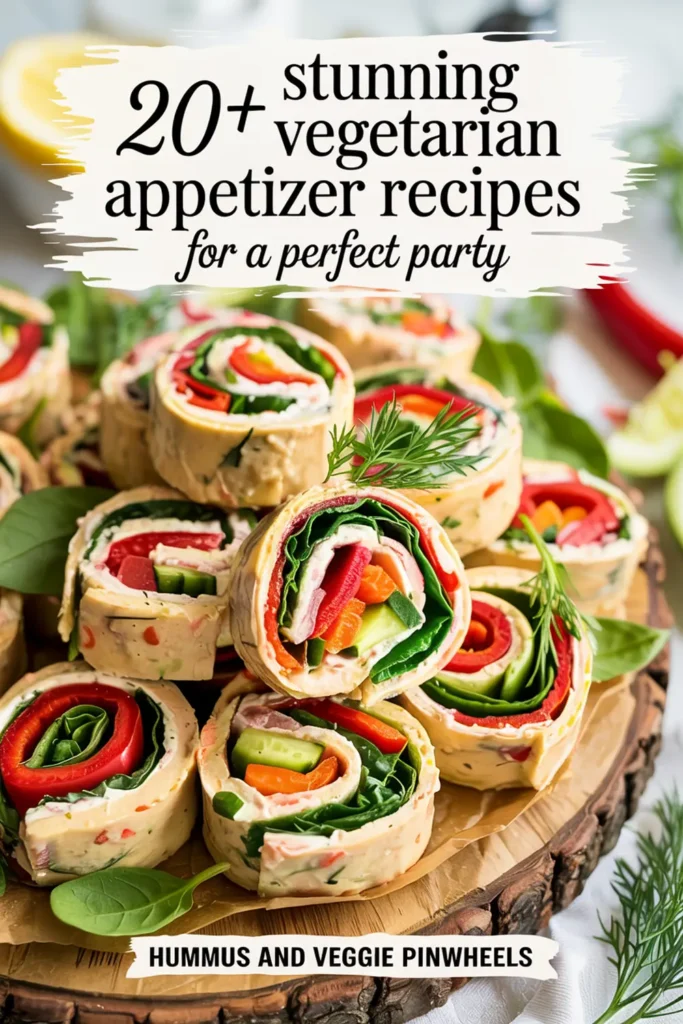 Hummus and Veggie Pinwheels on a platter