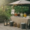 Twilight mage of a summer refreshing bar with fairy lights