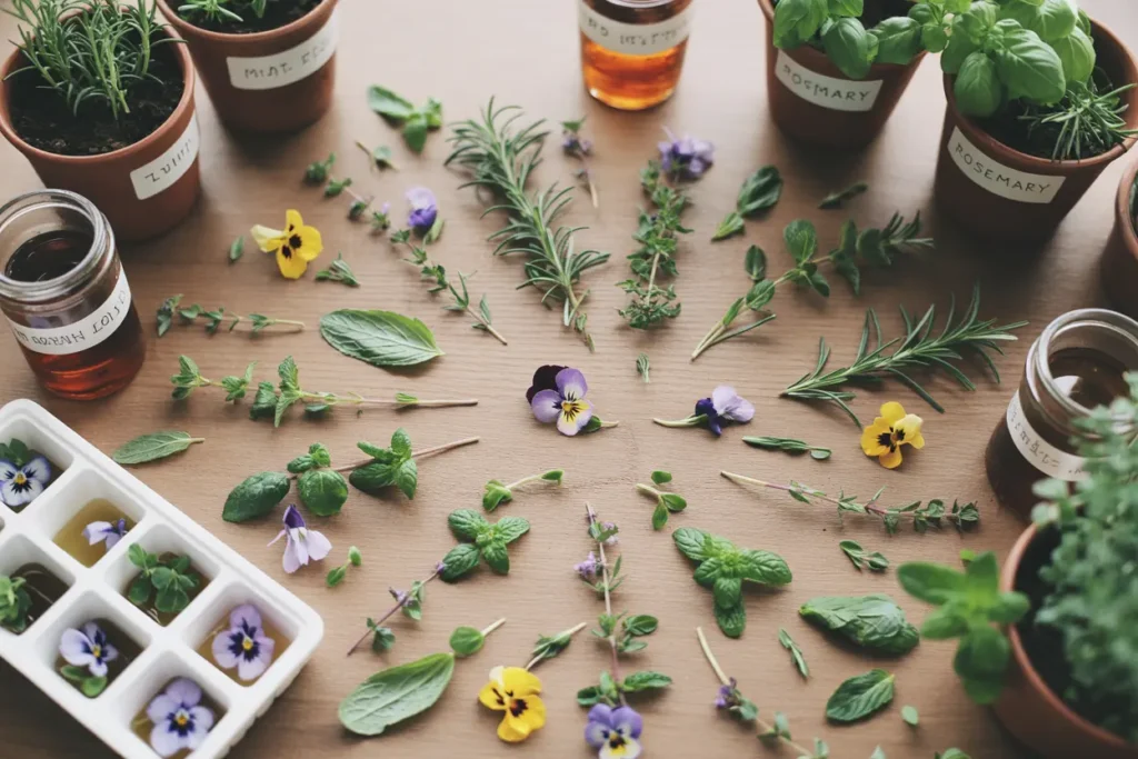 Showcase of the herbs and fruits used in a bar and supplies to replenish these