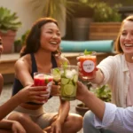 Young hip party enjoying the latest summer drinks trend