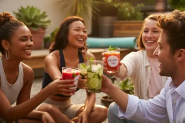 Young hip party enjoying the latest summer drinks trend