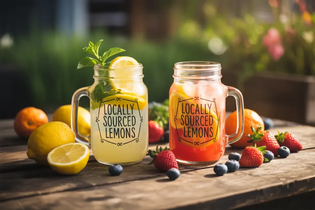 Image with 2 different drinks made from local lemons posing the dilemma of which one is organic?
