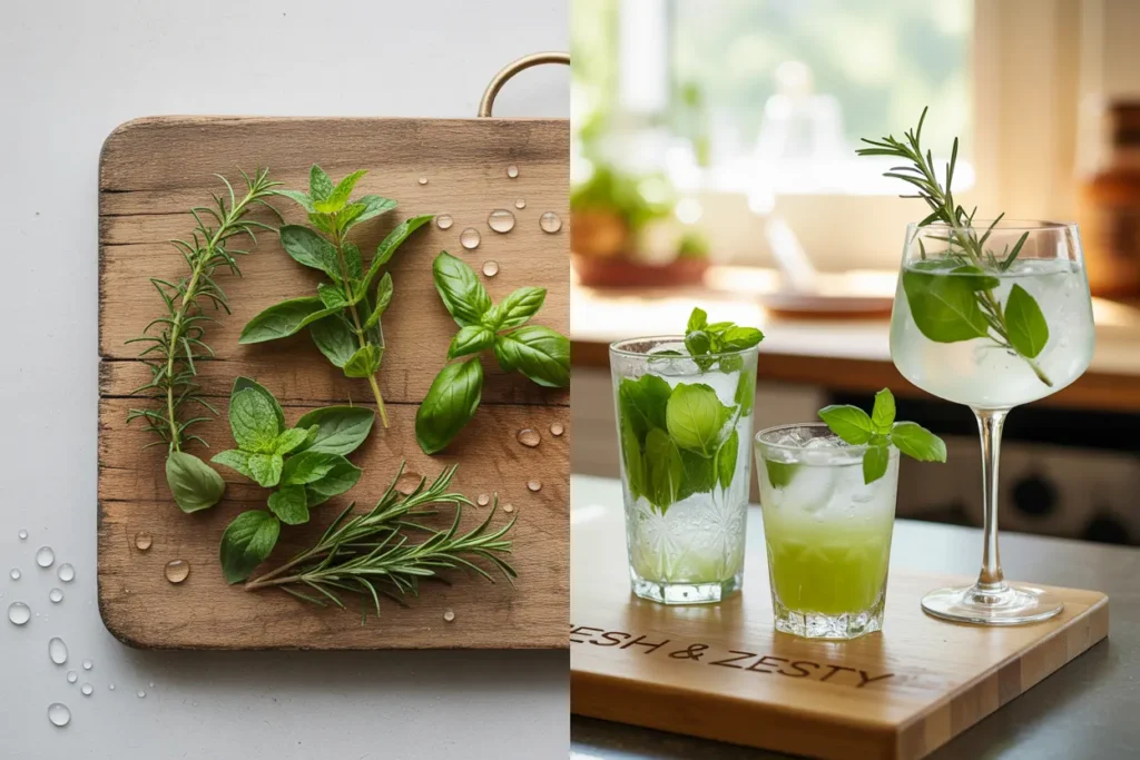 Mocktails made from fresh herbs and fruit