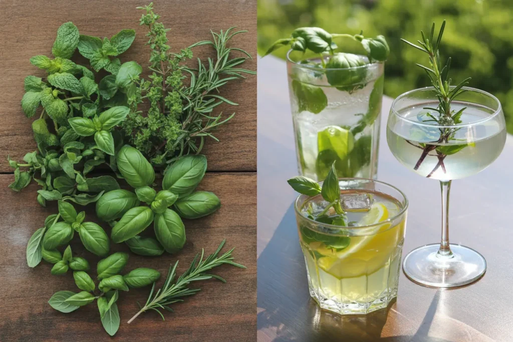 Locally sourced ingredients for drinks with 2 glasses made from these ingredients.