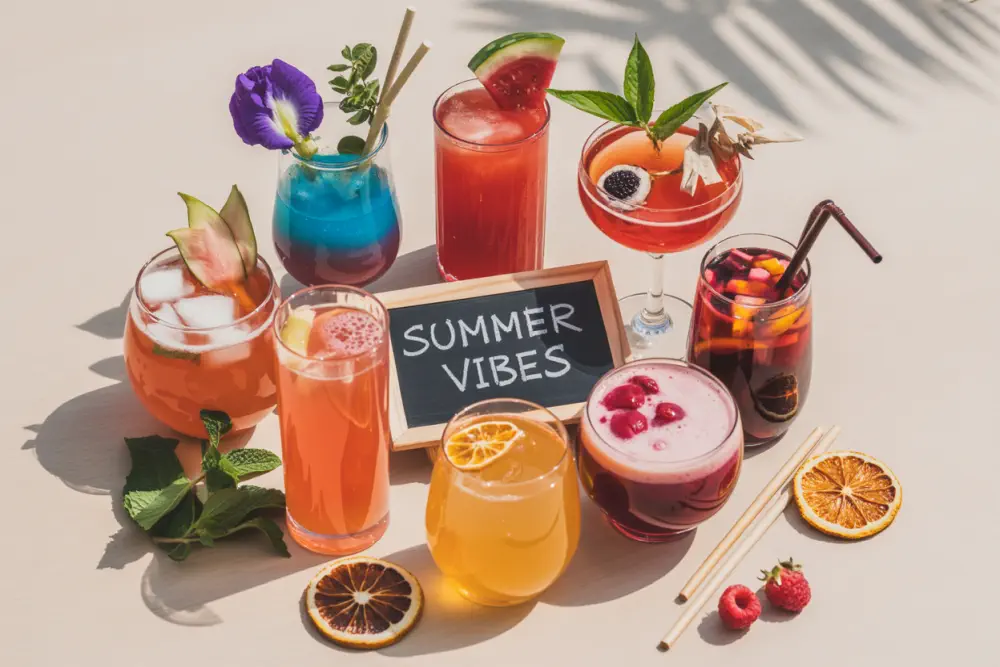 Set of 8 cocktails representing the latest summer drinks
