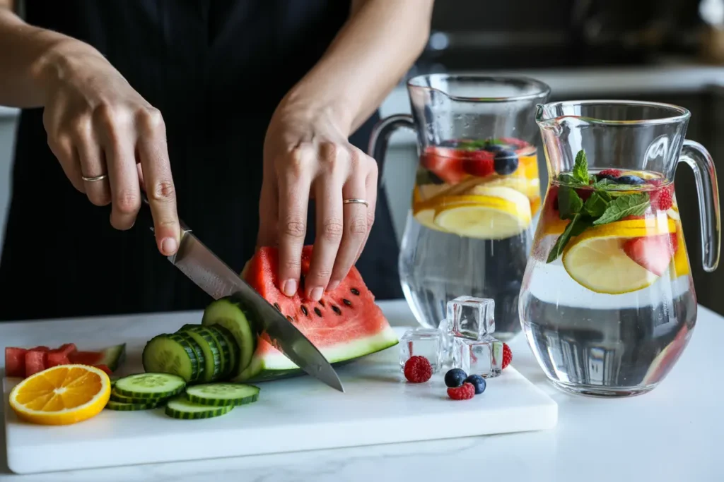 Summer Party preparing a hydration drink with fruits