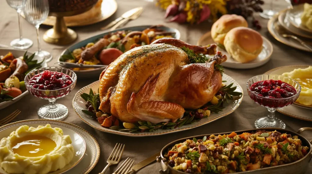 Sumptuous Thanksgiving table with all the trimmings 