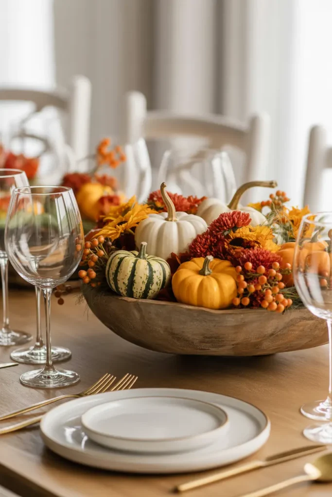 Repurposed pumpkins and gourds to make a centerpiece