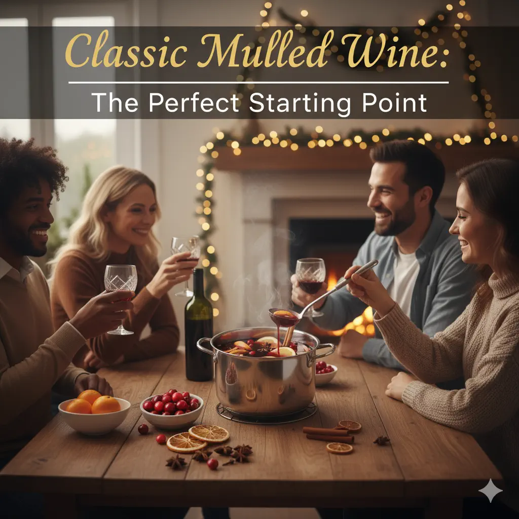 Classic Mulled WIne being enjoyed by friends around a kitchen table