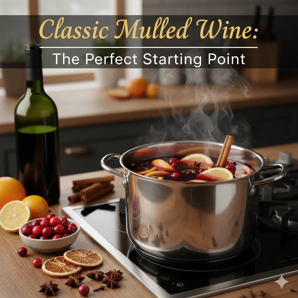 Classic Mulled wine simmering in a stainless steel pot