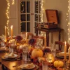Stunning Thanksgiving Table With Fairy Lights and a Record Player at the Back
