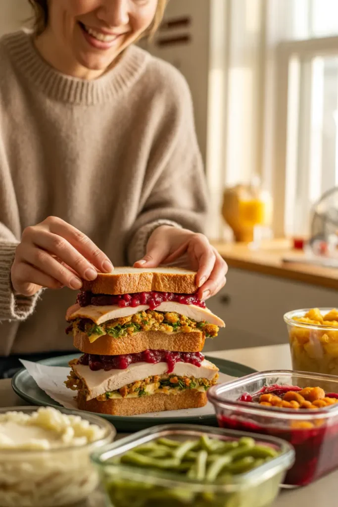 Lady with Prep-Ahead Containers Finishing a Sandwich