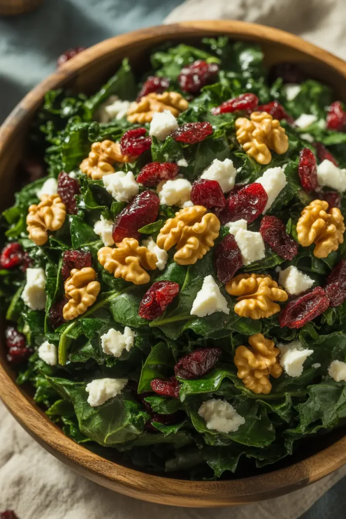 Finely chopped Kale with Walnuts, Cranberry and Feta