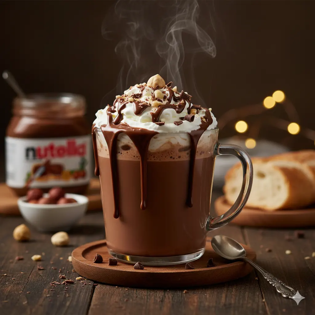 Nutella blended into hot chocolate, bringing the sweet, nutty flavour home.
