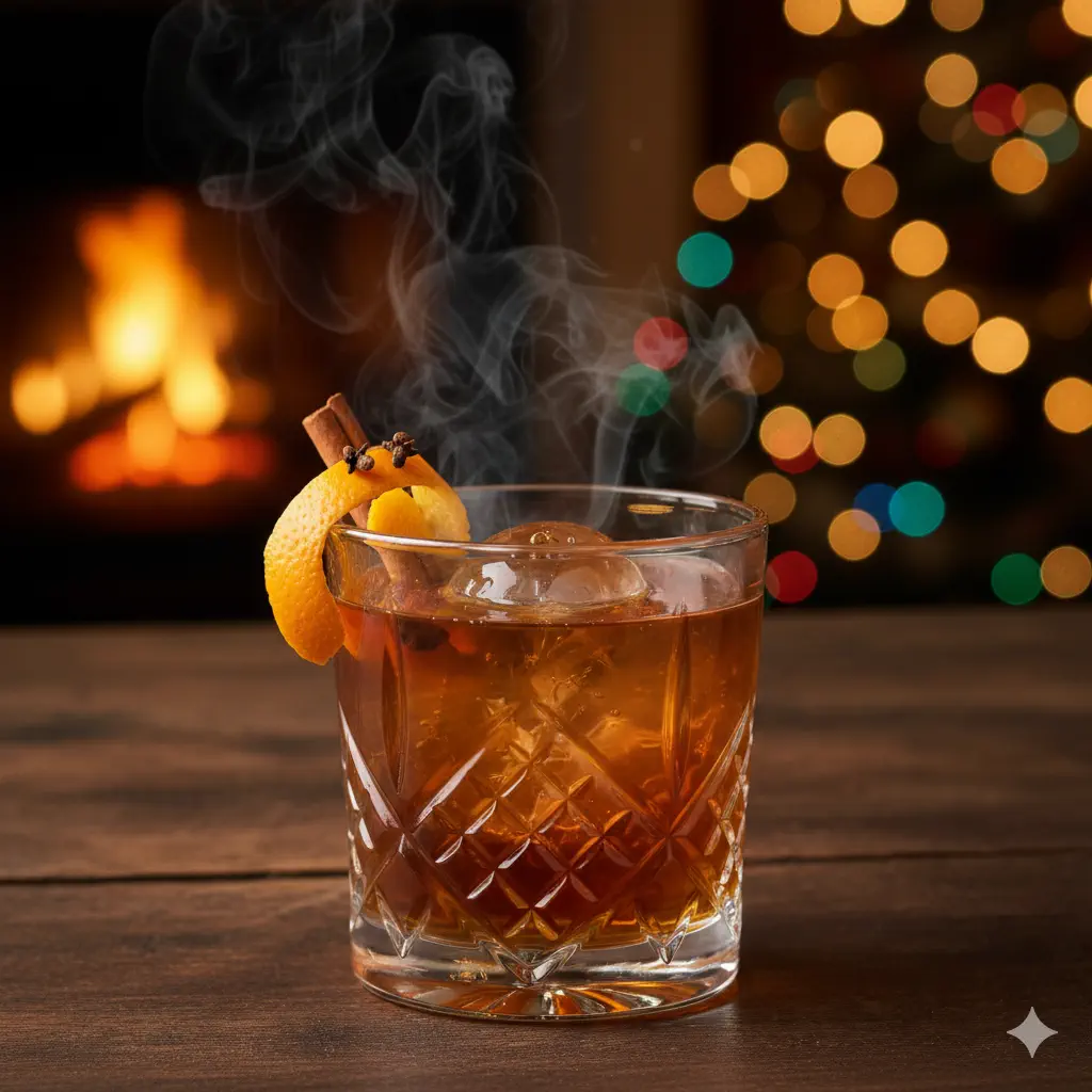 Spiced Christmas Old Fashioned with cinnamon stick