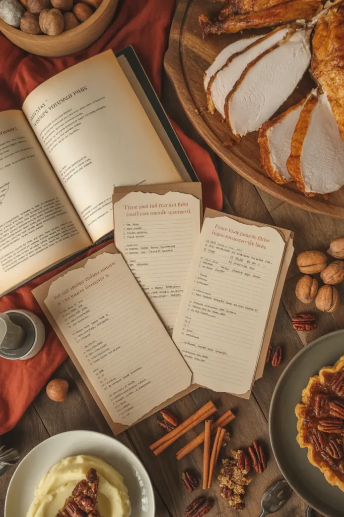 Thanksgiving recipes spread on a festive table