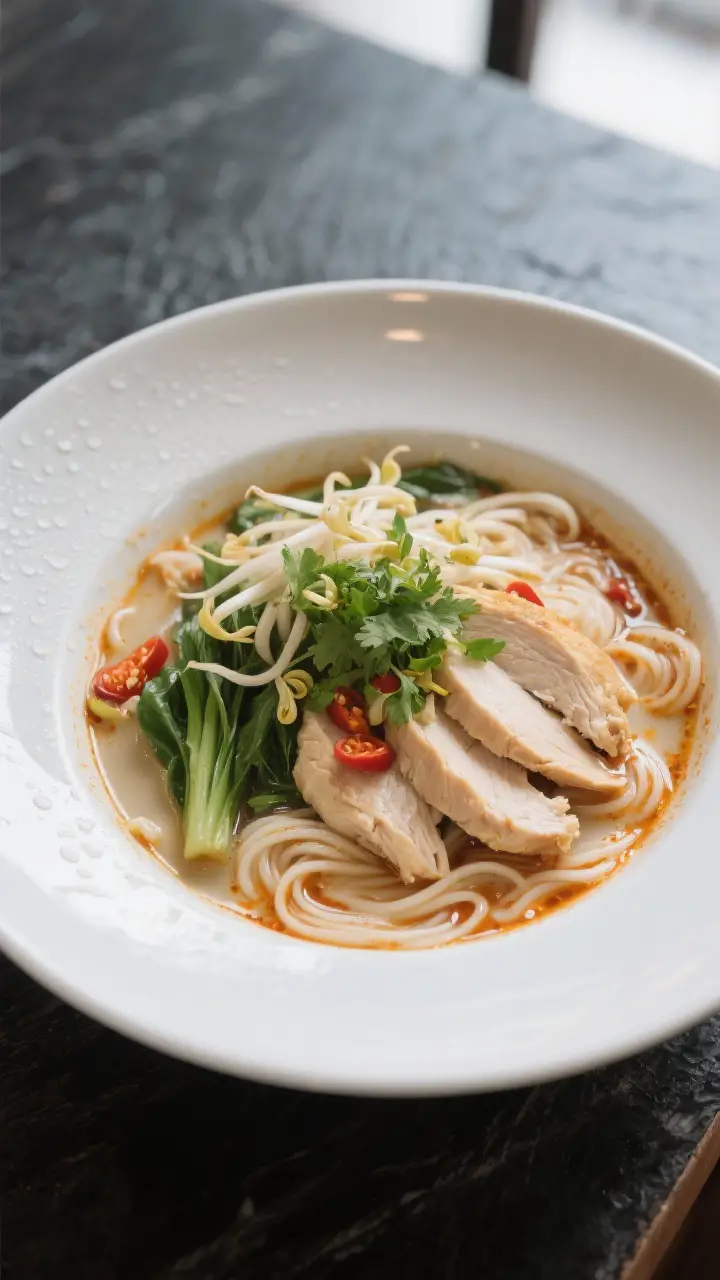 Final dish beauty plate: Three-quarter angle hero shot of a single, meticulously plated bowl of chic