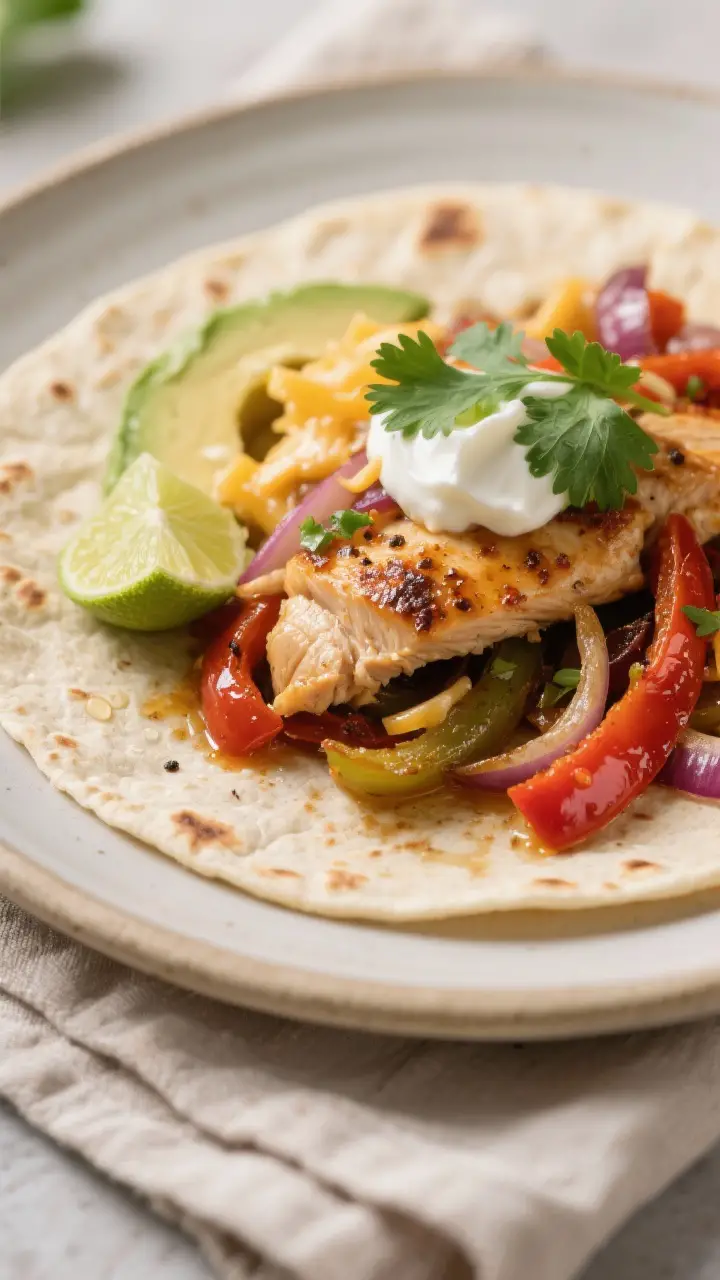 Close-up detail, tortilla build: Tight macro of a warm flour tortilla cradling juicy sheet-pan chick