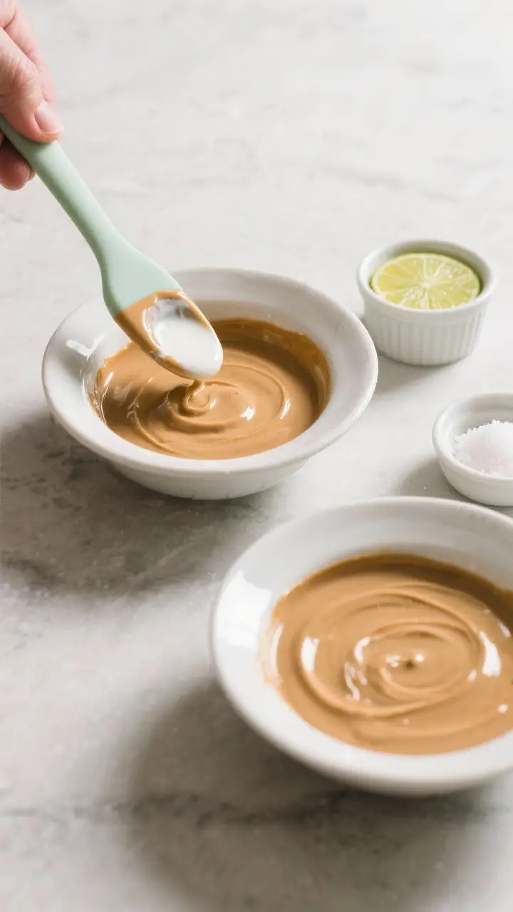 Cooking process: Overhead shot of freshly thickened crema being adjusted to drizzle consistency—te