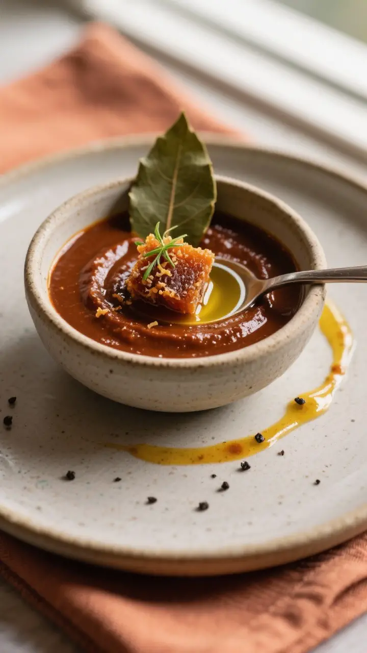 Final dish presentation: Beautifully plated “chipotle-in-adobo” sauce variant—silky blended ad