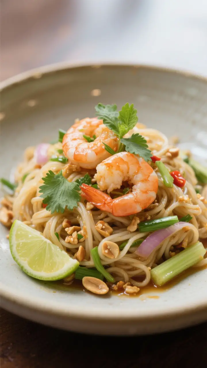 Final plated beauty: Restaurant-quality close-up of a neatly mounded portion of Yum Woon Sen in a sh