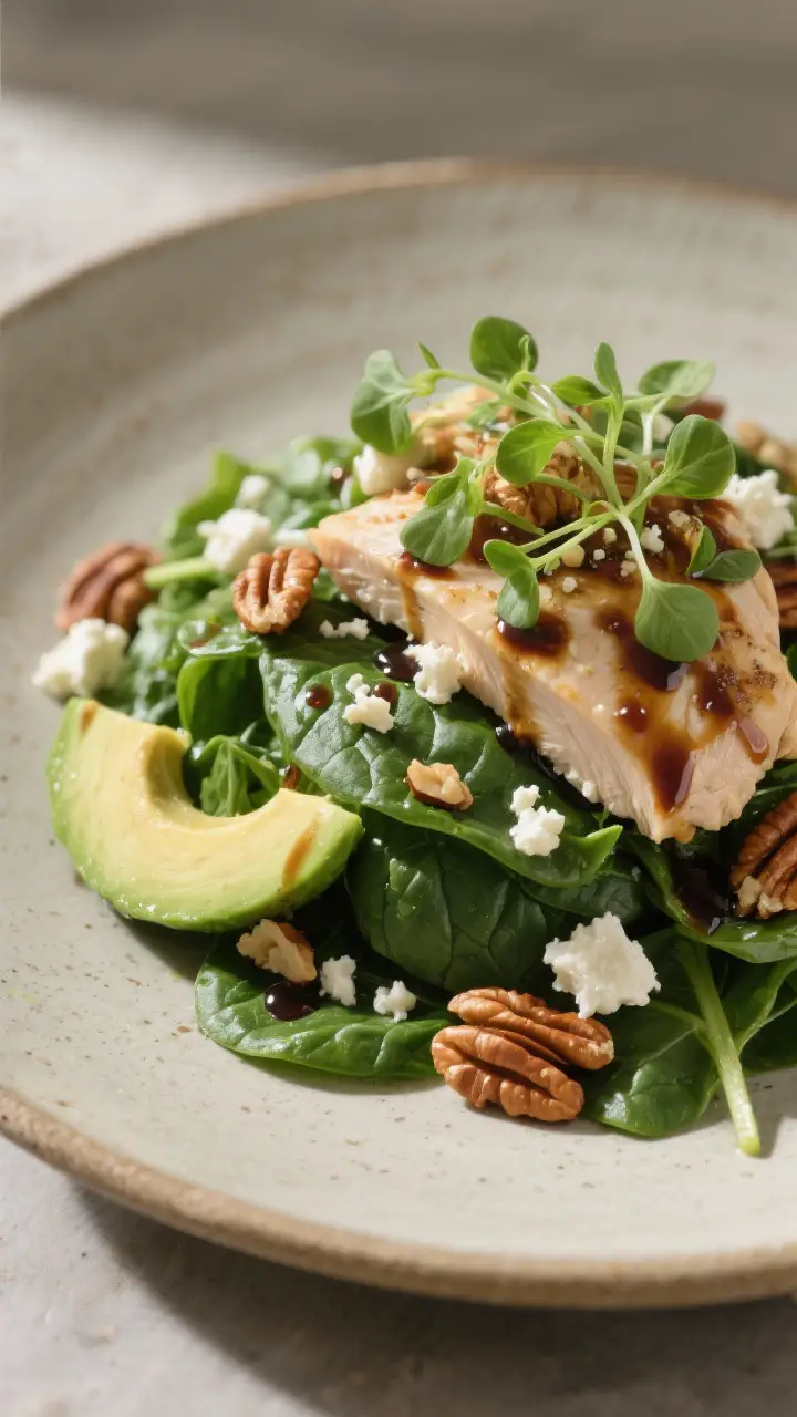 Final plated beauty: Restaurant-quality presentation of the salad on a shallow stoneware plate—spi