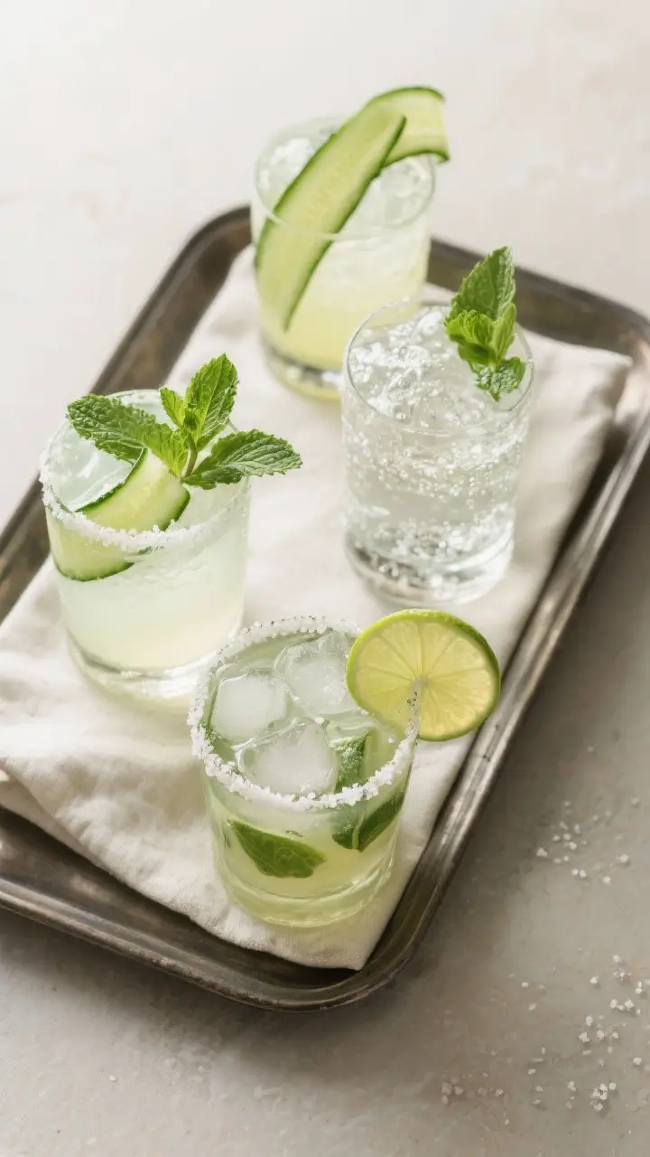 Final presentation: Restaurant-quality arrangement of three variations of the Cucumber Mint Cooler o