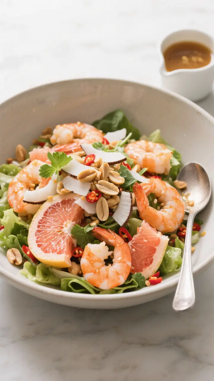 Tasty top view: Overhead shot of the assembled salad being gently finished in a wide mixing bowl—j