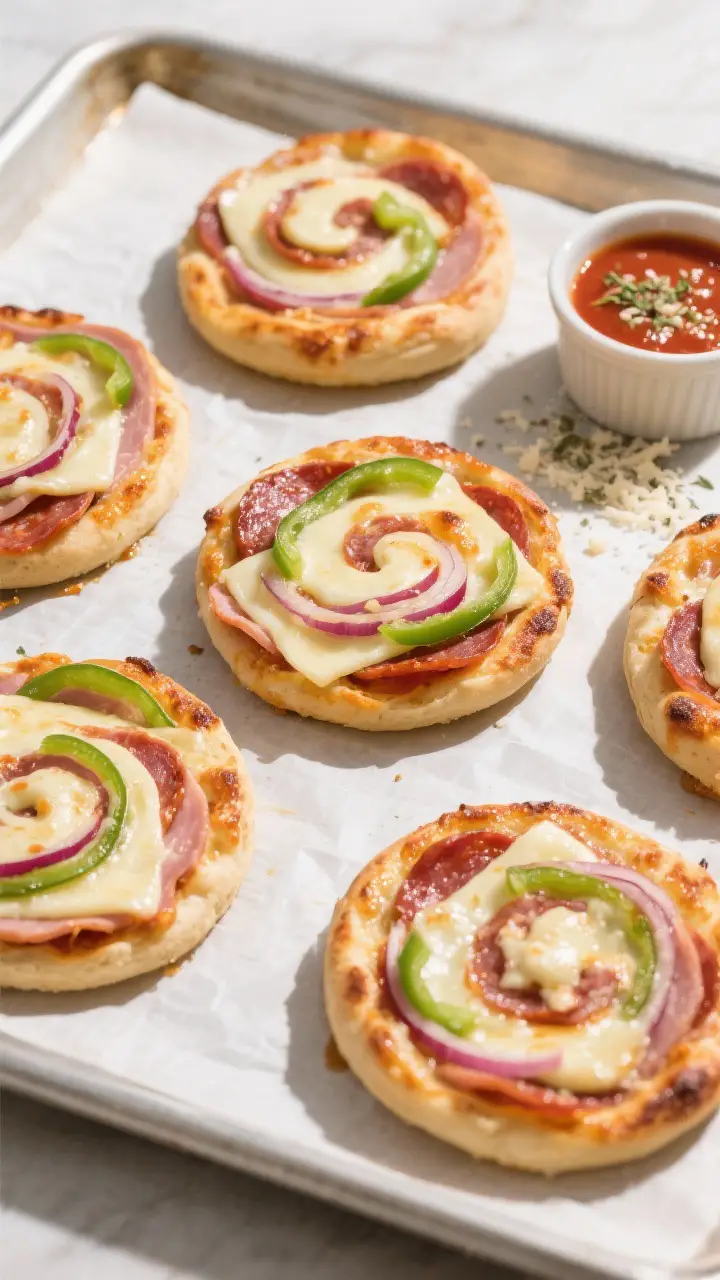 5 inch rounds arranged on a parchment-lined baking sheet; spiraled layers of low-moisture mozzarella