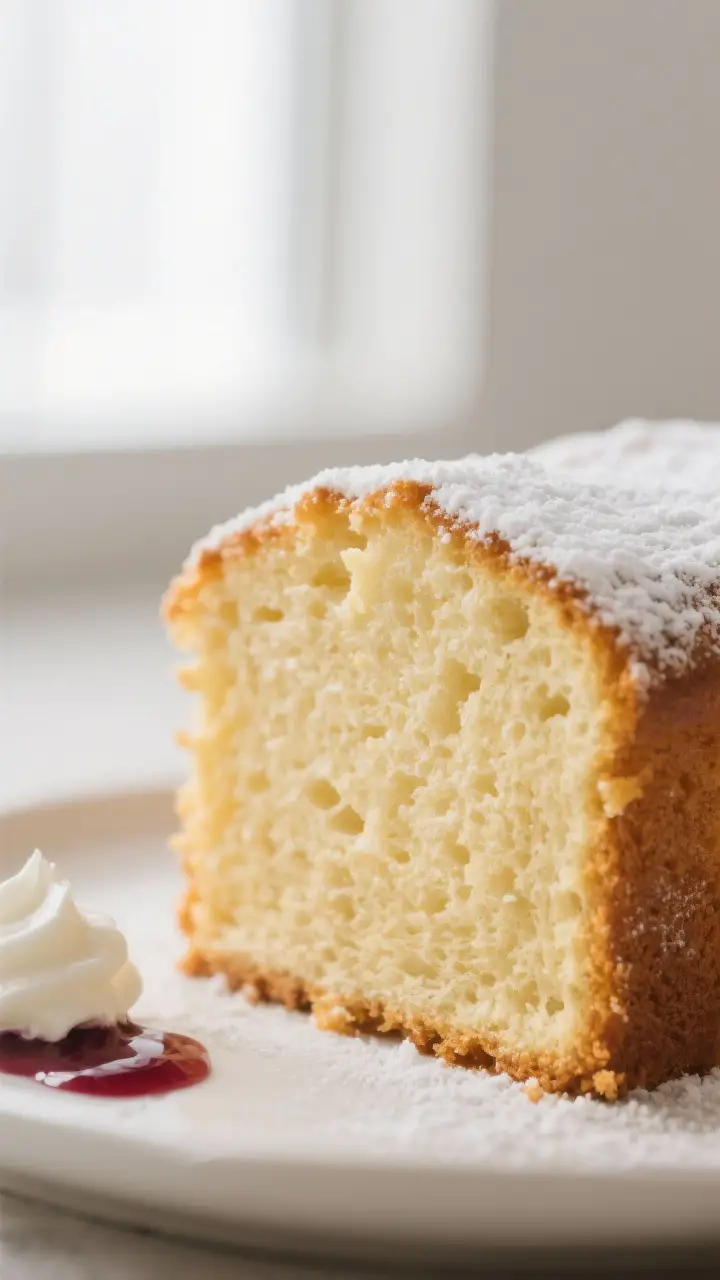 Close-up detail: A freshly baked buttercream pound cake slice, showcasing a tight yet tender, velvet