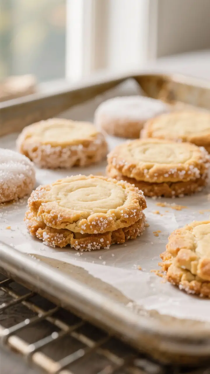 Close-up detail: A tray of freshly baked Buttersnaps just out of the oven, edges golden and crackly 