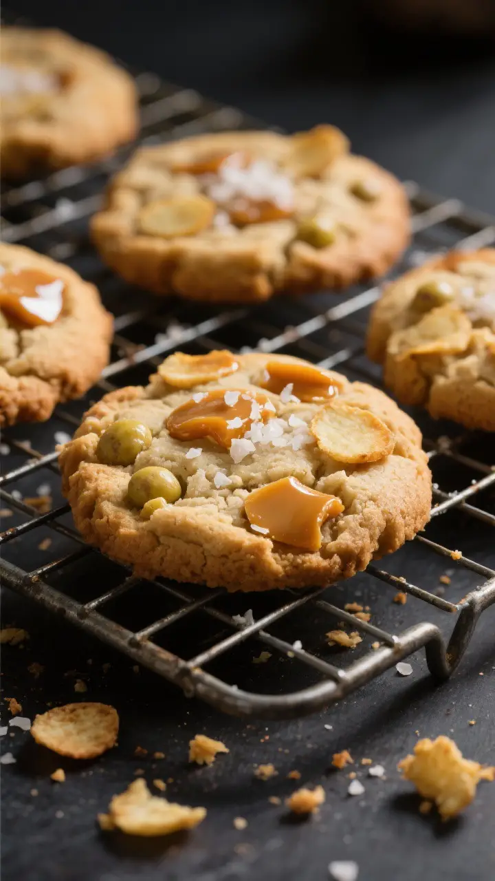 Close-up detail: freshly baked Scotch Spud Cookies cooling on a wire rack, edges lightly golden with