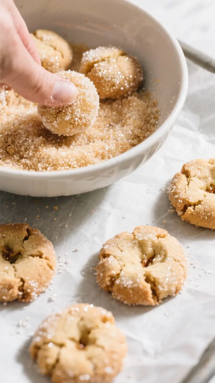 Cooking process: Apple Sugar Plumps being rolled in sugar for the second time while still warm—bow