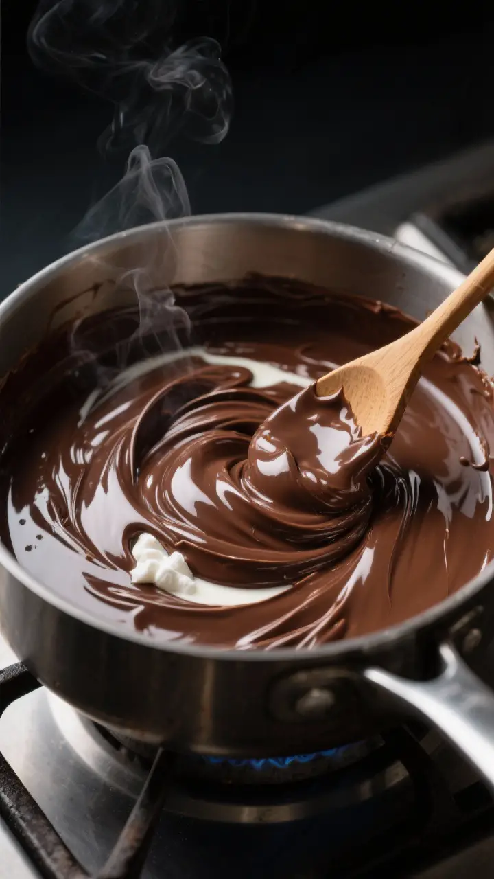 Cooking process close-up: A medium saucepan over stovetop just off the heat, showing the glossy, mol