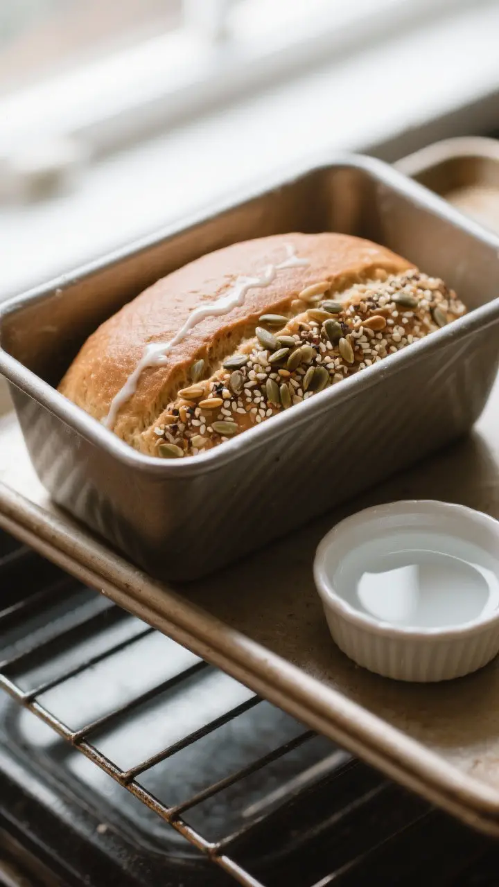Cooking process: Overhead shot of the shaped Ginger Brown Yeast Bread dough after the second rise in