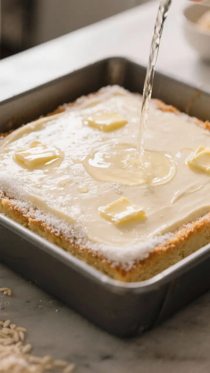 Cooking process: The assembled cake just before baking, fully prepared and ready to go—batter smoo
