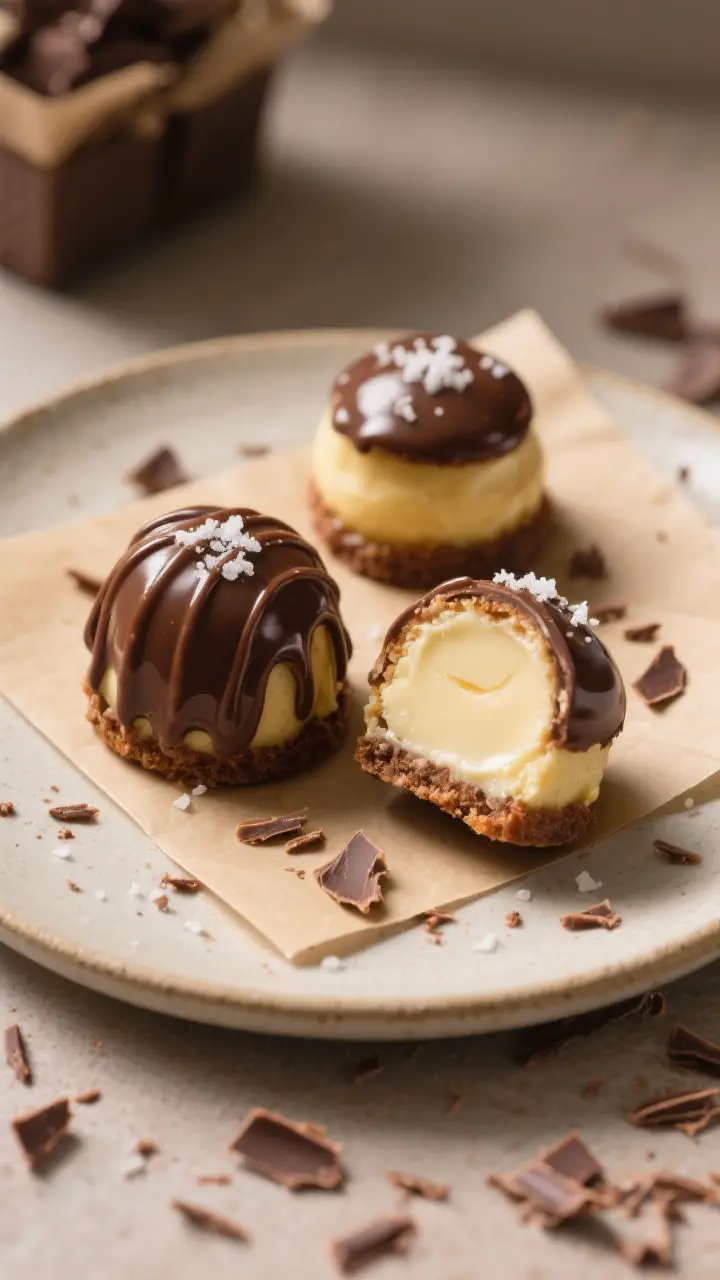 Final dish presentation: A small dessert plate with three finished Double Buttercups—one whole wit