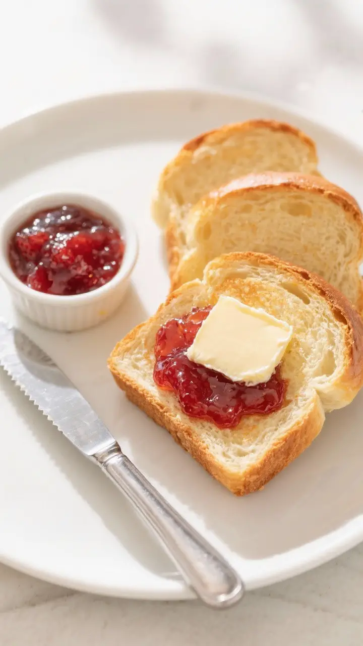 Final dish presentation: Beautifully plated slices of Speedy Brioche for brunch—three even slices 