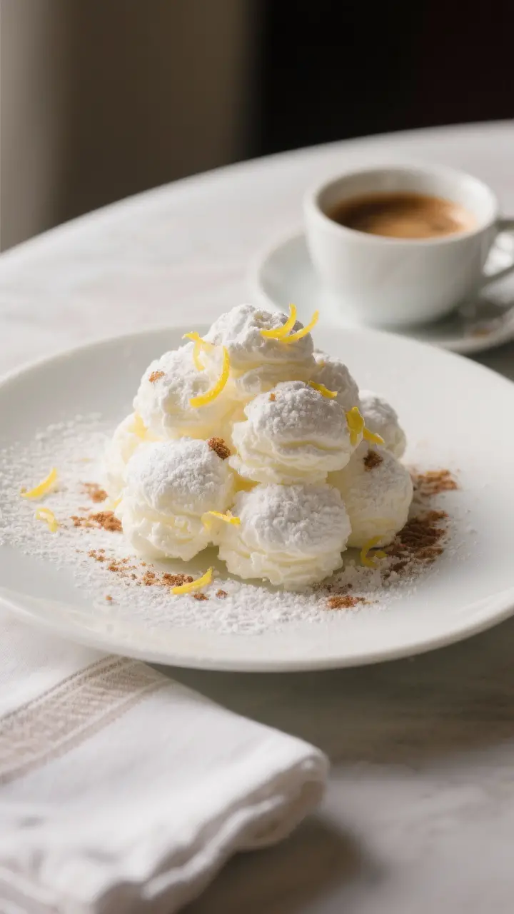 Final dish presentation: Elegant plate of Butter Ball Chiffons arranged in a gentle mound on a matte