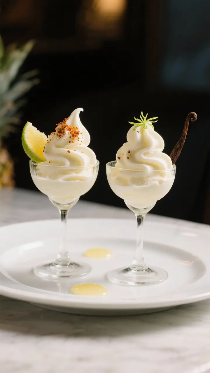 Final dish presentation: Restaurant-quality plated Dole Whip “scoops” after a 20–30 minute fir