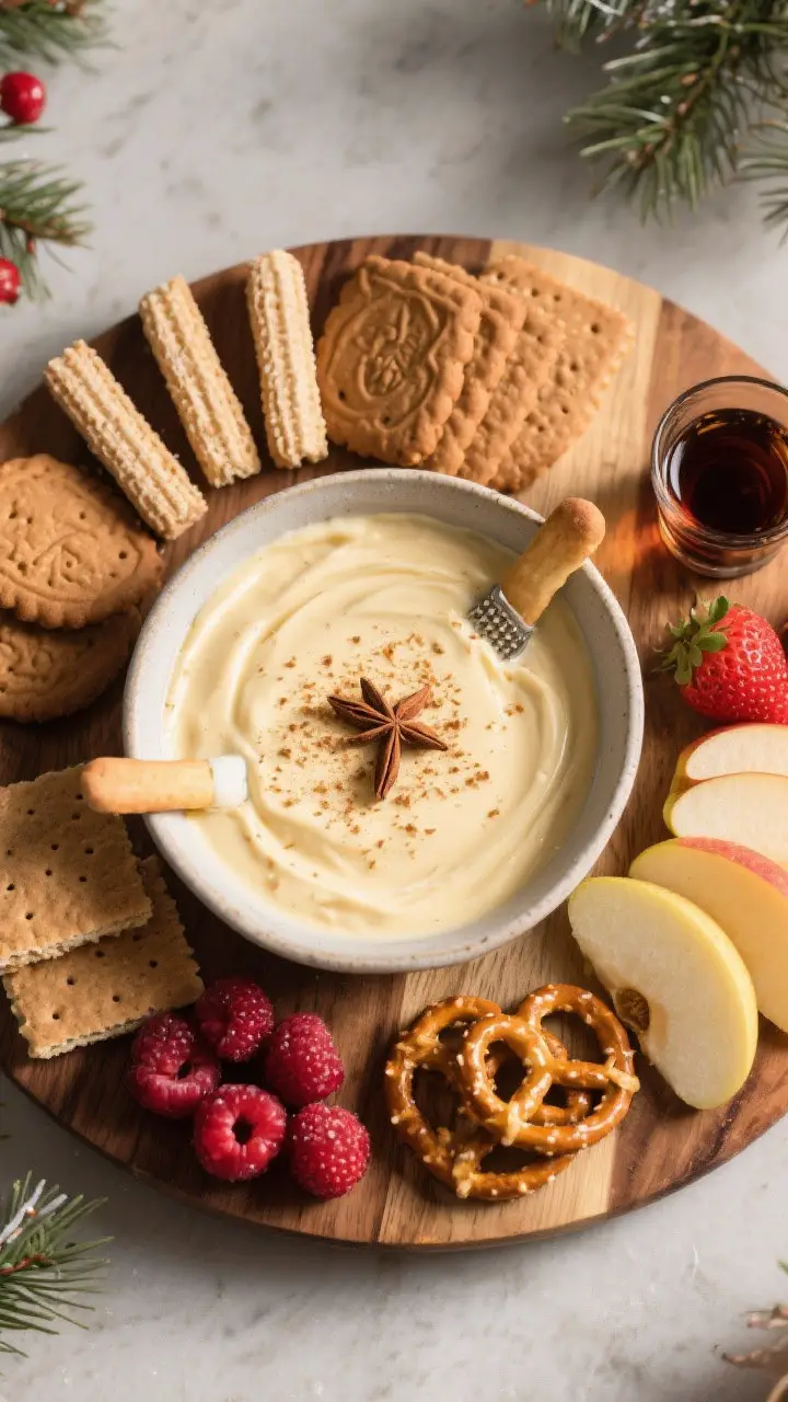 Final dish presentation: Tasty top view of a festive dessert board centered around the finished eggn