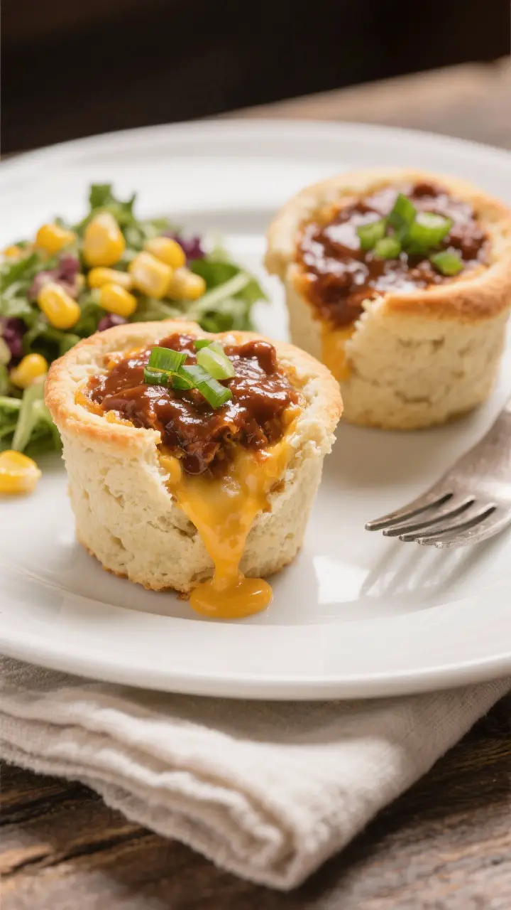 Final plated hero shot: Two Poppin’ Fresh Barbecups on a matte white plate, one slightly torn open