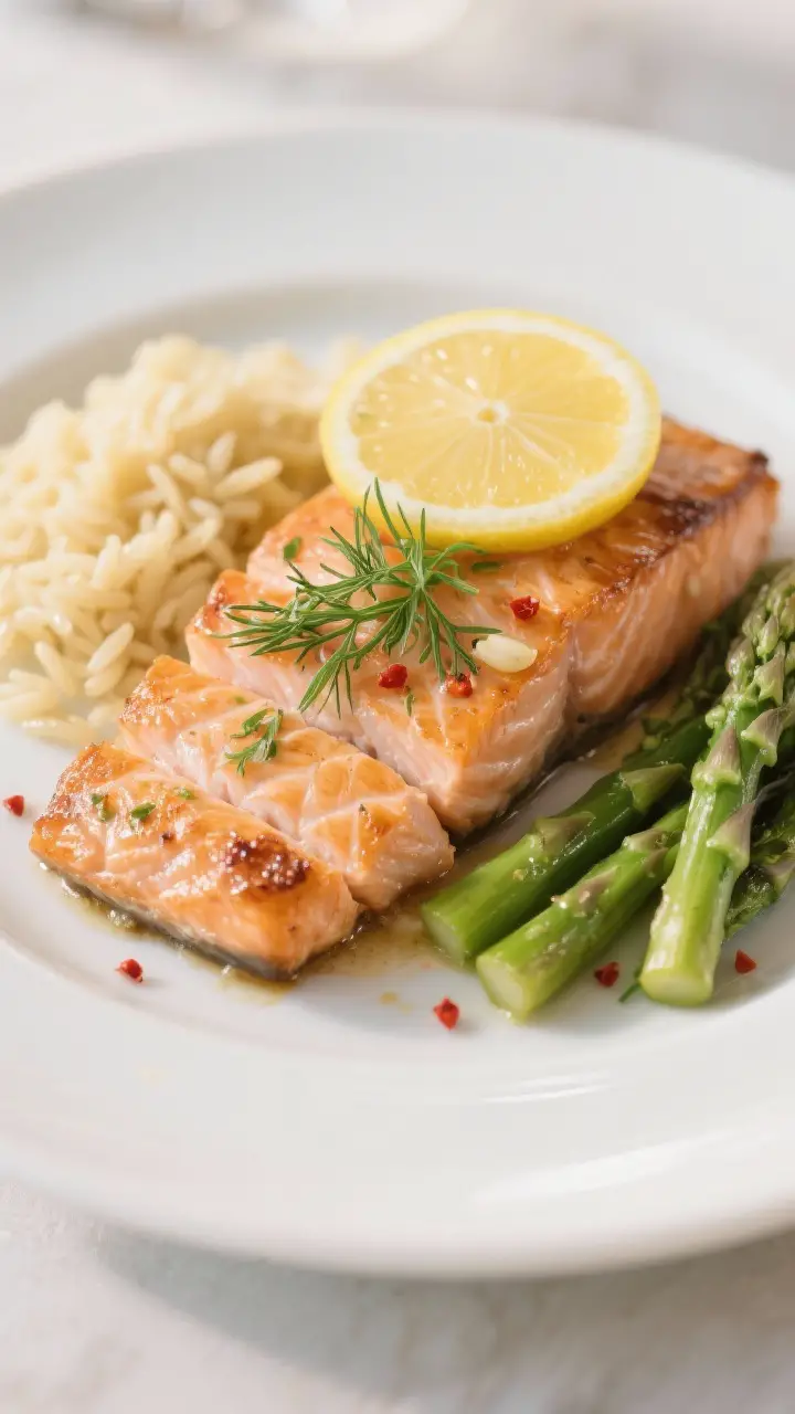 Final plated presentation: Restaurant-quality plate of sliced salmon portions arranged on a white ce