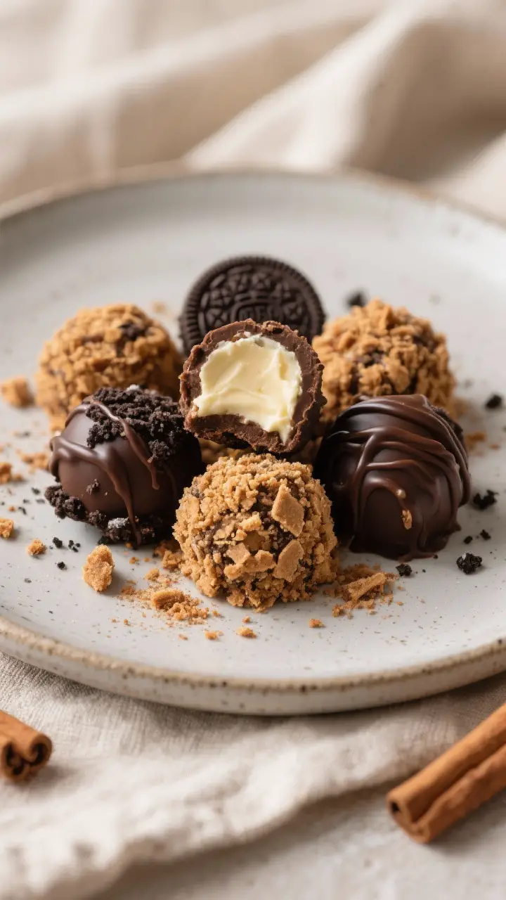 Final presentation: Beautifully plated Gingerbread Oreo Cookie Balls arranged in a neat cluster on a