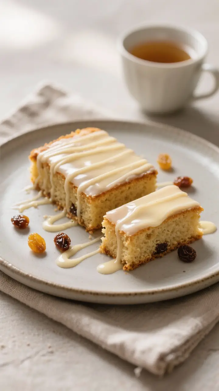 Final presentation: Restaurant-quality plating of Grammies Raisin Cake served as neat rectangles on