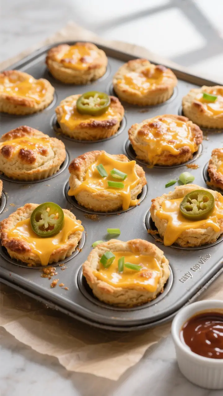 Overhead “tasty top view”: A 12-cup muffin tin fresh from the oven with golden-brown biscuit cup