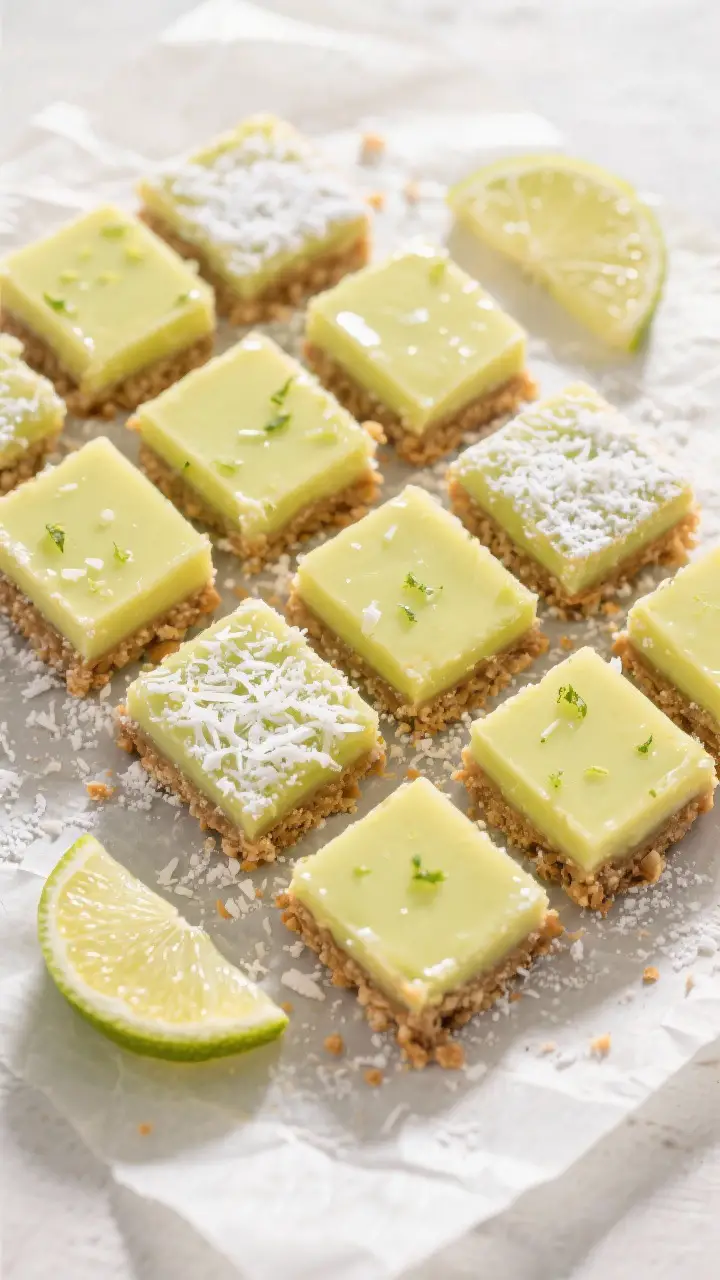 Overhead tasty top view: Chilled Light Leilani Bars cut into 16 even squares, edges neatly trimmed f
