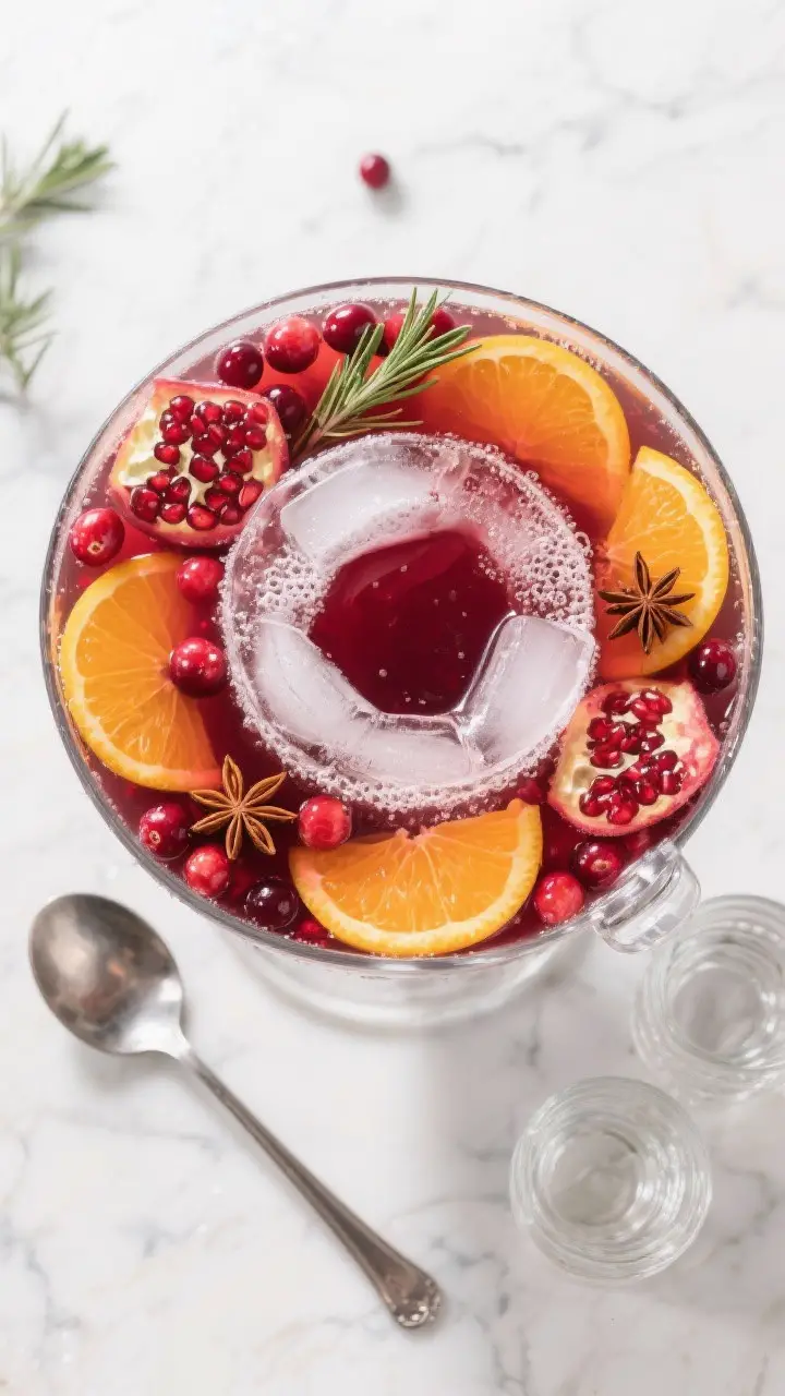 Tasty top view (assembly): Overhead shot of a clear glass punch bowl filled with the prepared Christ