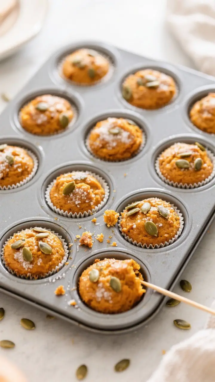 Tasty top view: Overhead shot of a 12-cup muffin tin just out of the oven, each cup filled with gold